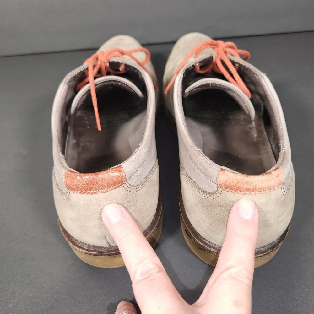 ECCO Wingtip Oxford Men 44 US 10-10.5 Grey Leather Tan Nubuck Brogue Lace Up